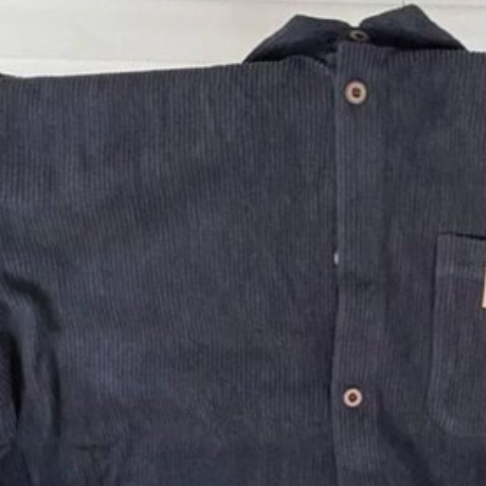 Casual Black Corduroy Men's Solid Shirt - Picture 9 of 9
